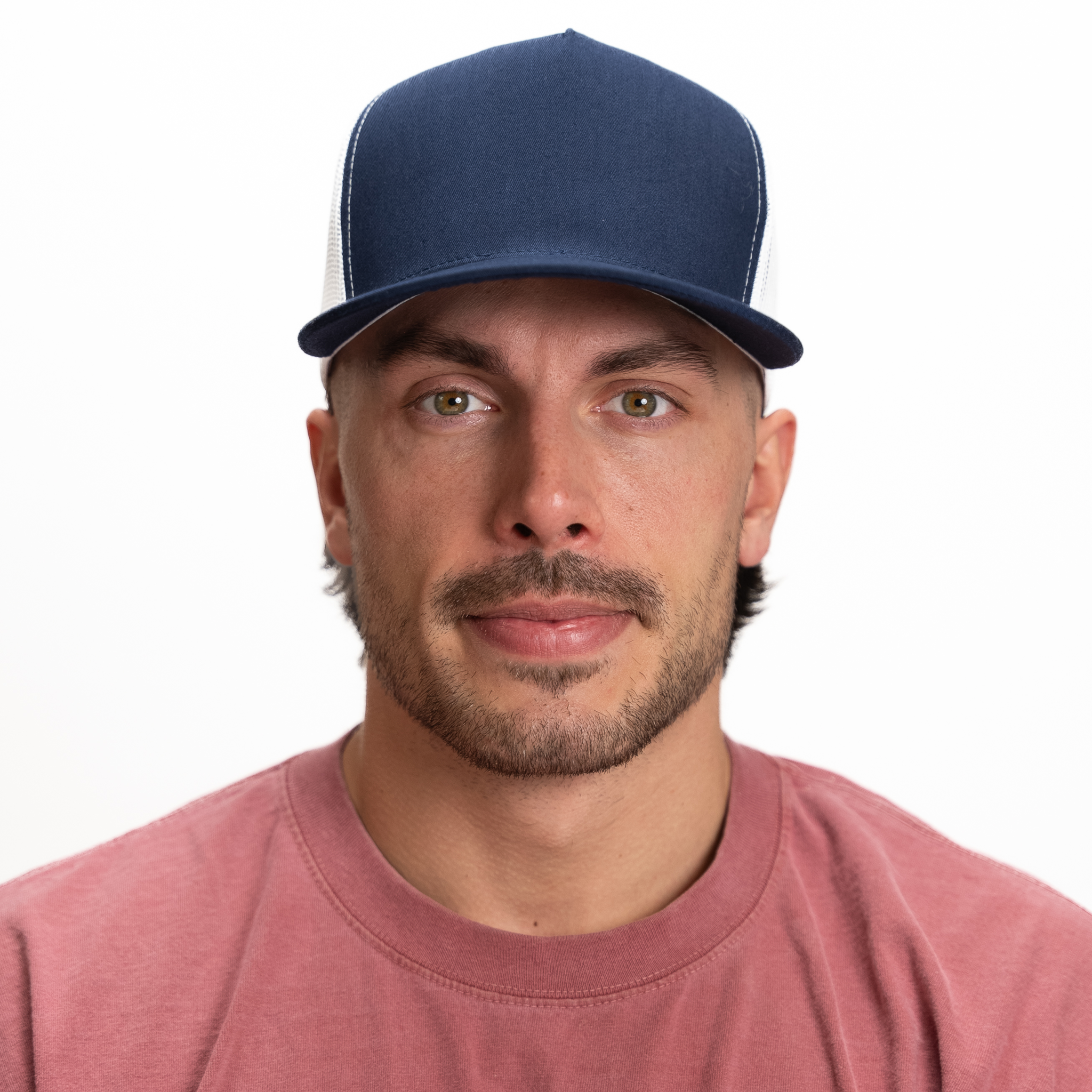 GNV-017M - 5 Panels Round Flat Bill Mesh Snapback Cap
