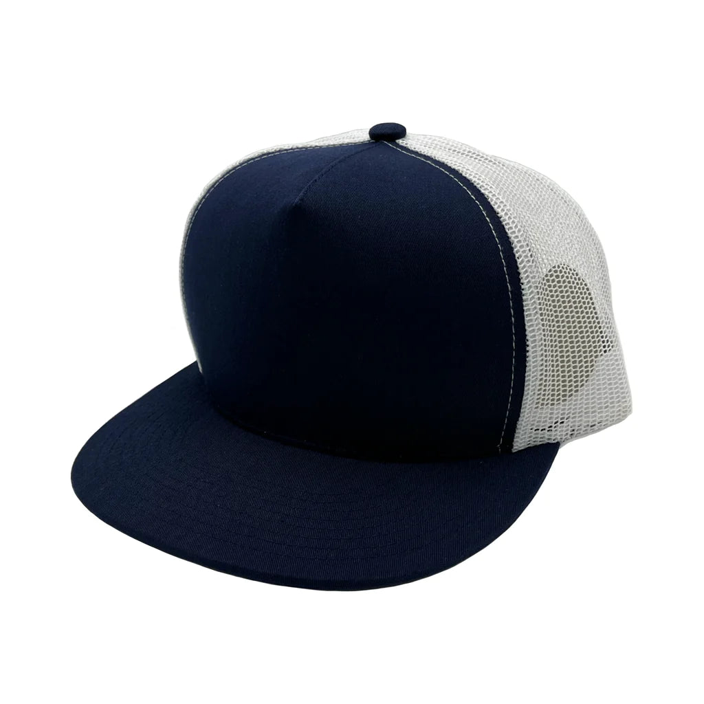 GNV-017M - 5 Panels Round Flat Bill Mesh Snapback Cap