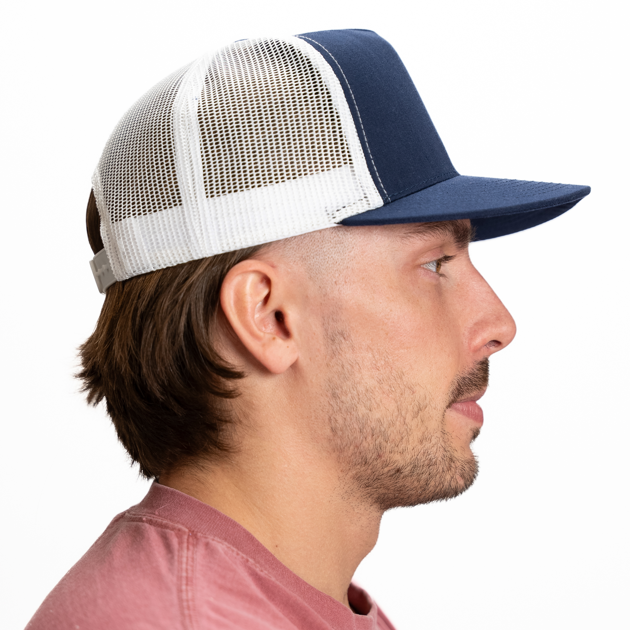 GNV-017M - 5 Panels Round Flat Bill Mesh Snapback Cap