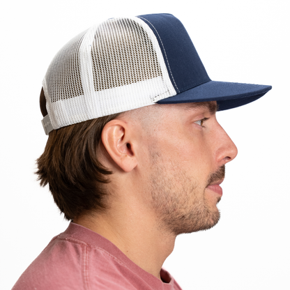 GNV-017M - 5 Panels Round Flat Bill Mesh Snapback Cap